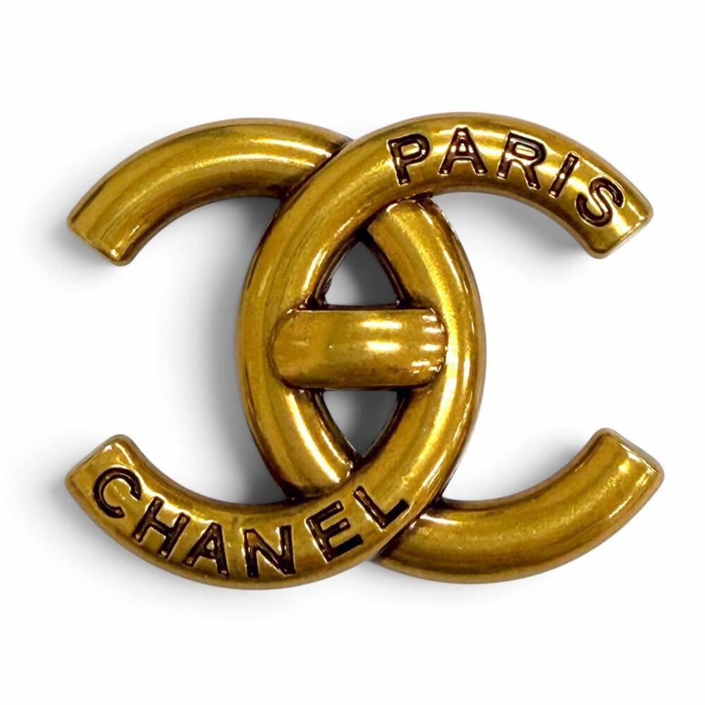 CHANEL B21K Coco Mark Logo Turnlock Design Brooch Gold Made in Italy Women's